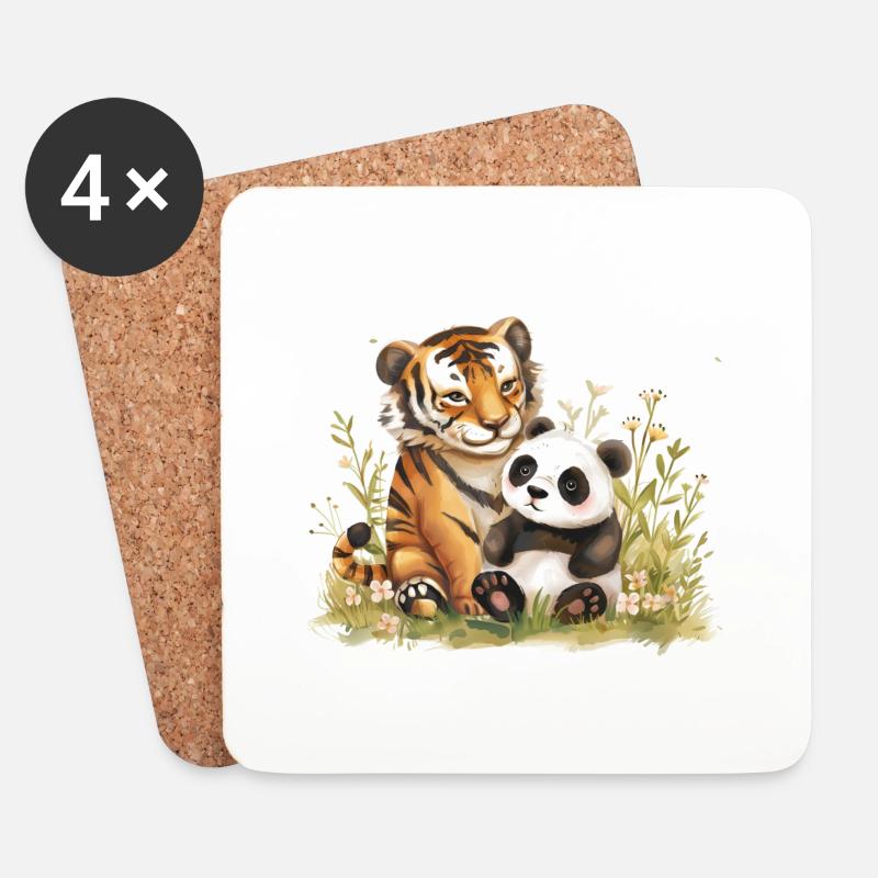 Cute Tiger And Panda Friends - Untersetzer (4er-Set) - Weiß