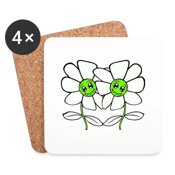 Two Pretty Beautiful Flowers Flowers Blossoms Friends - Coasters (set of 4) - white - Front