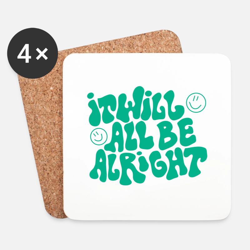 Spruch „It will all be alright“ - Untersetzer (4er-Set) - Weiß