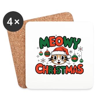 Christmas Meow - Katze und Weihnachtsmann warm - Untersetzer (4er-Set) - Weiß - Vorne
