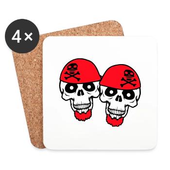2 Piraten Schädel Skelett Totenkopf Halloween Team - Untersetzer (4er-Set) - Weiß - Vorne