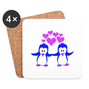 Two Penguins Couple Couple Love 2 In Love Hearts - Coasters (set of 4) - white - Front