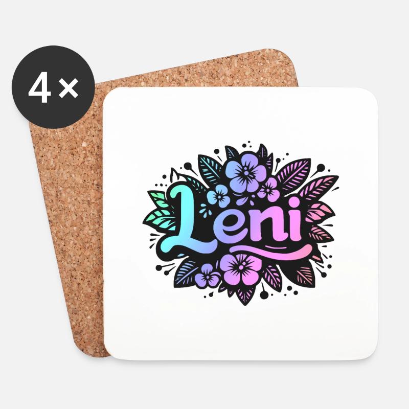 Name LENI Blumenmotiv - Untersetzer (4er-Set) - Weiß