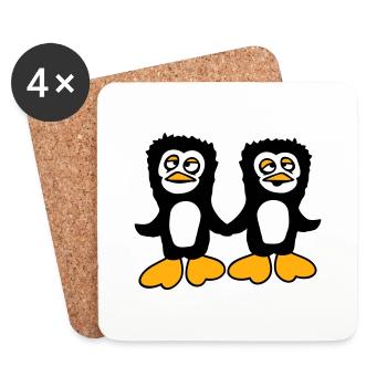 Penguins Équipe 2 Amis Fatigué Confus Se tenant la main - Dessous de verre (lot de 4) - blanc - Devant