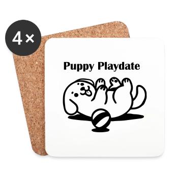 Puppy playing with ball - Puppy Playdate Design - Coasters (set of 4) - white - Front
