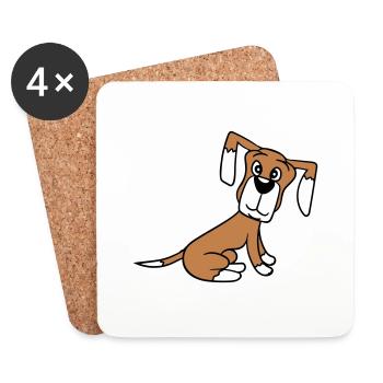 chien assis mignon petit chiot heureux animal de compagnie - Dessous de verre (lot de 4) - blanc - Devant
