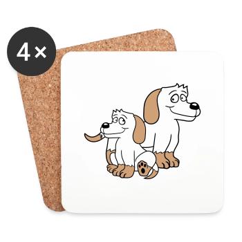 Deux chiens Famille Enfant Mère Père Papa Maman Doux - Dessous de verre (lot de 4) - blanc - Devant