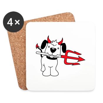 Dog Devil Satan Hell Evil Trident Horns Cool - Coasters (set of 4) - white - Front