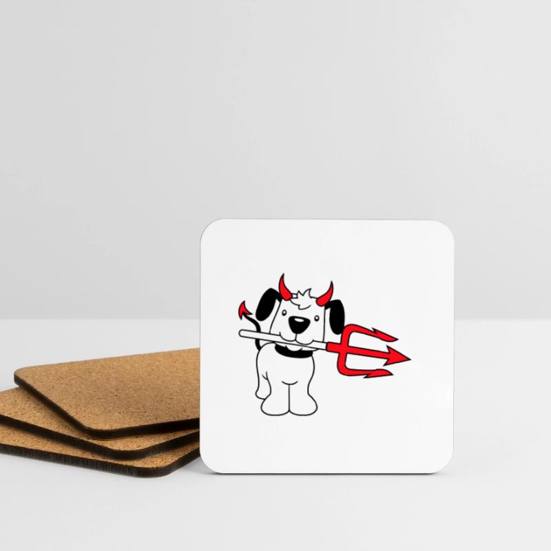 Dog Devil Satan Hell Evil Trident Horns Cool Coasters (set of 4)