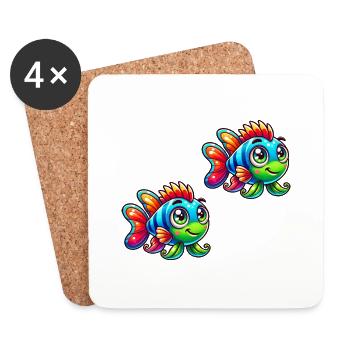 Bande dessinée Poisson 2 - Dessous de verre (lot de 4) - blanc - Devant