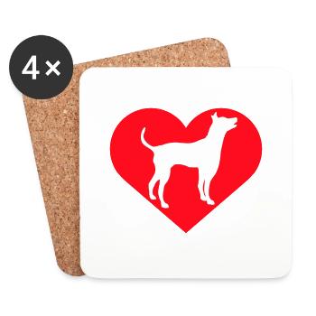 Großer Hund Herz Liebe Symbol Silhouette Umriss - Untersetzer (4er-Set) - Weiß - Vorne
