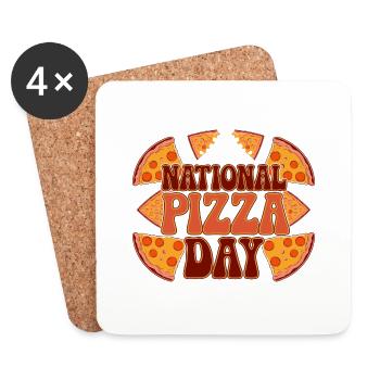 Journée nationale de la pizza 2025 pizza day gift - Dessous de verre (lot de 4) - blanc - Devant