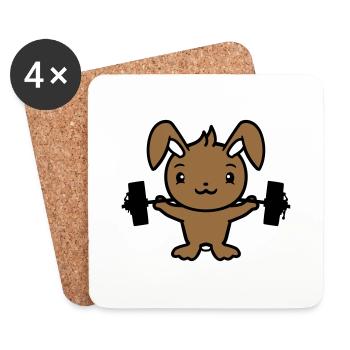 Bunny Bodybuilder Gym Muscles Fort Fitness Poids - Dessous de verre (lot de 4) - blanc - Devant