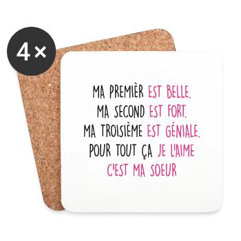 Ma SOEUR est belle - Dessous de verre (lot de 4) - blanc - Devant