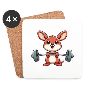 Dessin animé de fitness d’entraînement de kangourou mignon - Dessous de verre (lot de 4) - blanc - Devant