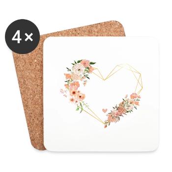 Équipe de la mariée cœur doré Floral - Dessous de verre (lot de 4) - blanc - Devant