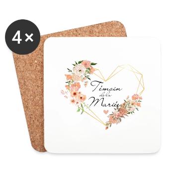 Bride's Witness Golden Heart Floral - Coasters (set of 4) - white - Front