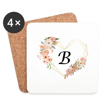 Lettre b cœur doré floral - Dessous de verre (lot de 4) - blanc - Devant