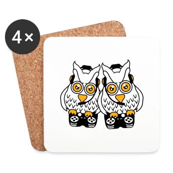 2 Gamer Owls Play Team Friends Two Player Duo - Coasters (set of 4) - white - Front