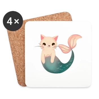Chat sirène mignon - Dessous de verre (lot de 4) - blanc - Devant