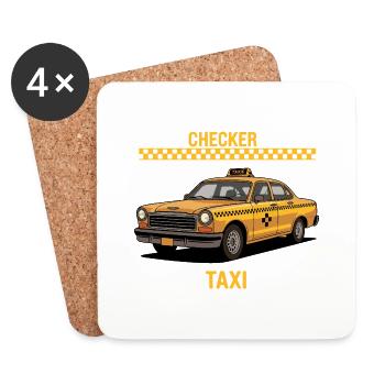 Checker Taxi in Yellow Cab - Coasters (set of 4) - white - Front