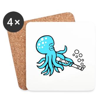 Oktopus Flöte Musik spielen Bläschen unter Wasser - Untersetzer (4er-Set) - Weiß - Vorne