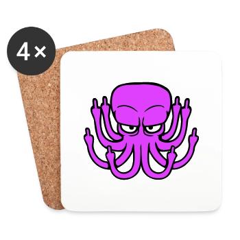 Oktopus Mittelfinger Beleidigung Fuck You Off böse - Untersetzer (4er-Set) - Weiß - Vorne