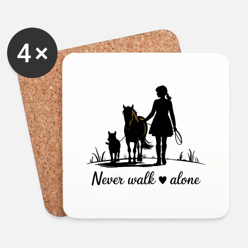 Never Walk Alone – Pferd, Mädchen & Hund - Untersetzer (4er-Set) - Weiß