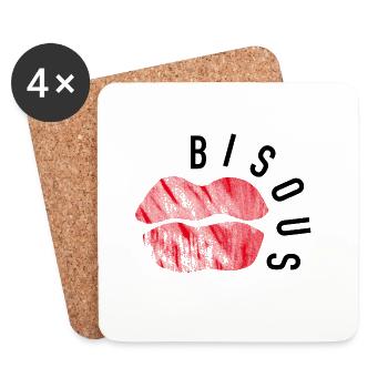 Bisous - Pop Art minimaliste - Dessous de verre (lot de 4) - blanc - Devant