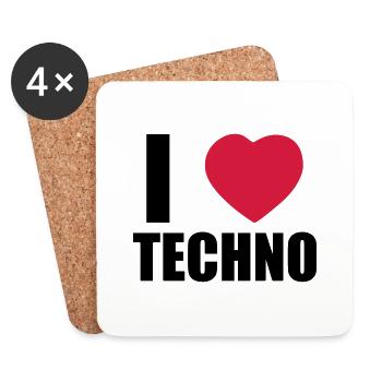 I LOVE TECHNO 2 - Untersetzer (4er-Set) - Weiß - Vorne