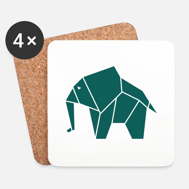 Elefant Origami - Untersetzer (4er-Set) - Weiß
