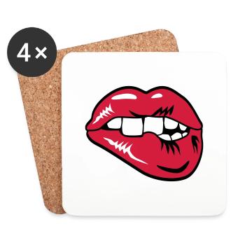 30 Lippen Mund Zähne Biss beißen - Untersetzer (4er-Set) - Weiß - Vorne