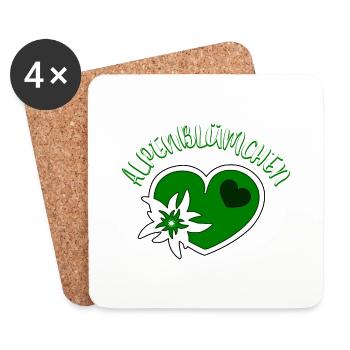 Edelweiss Herz Trachten Dirndl Alpenblümchen - Untersetzer (4er-Set) - Weiß - Vorne