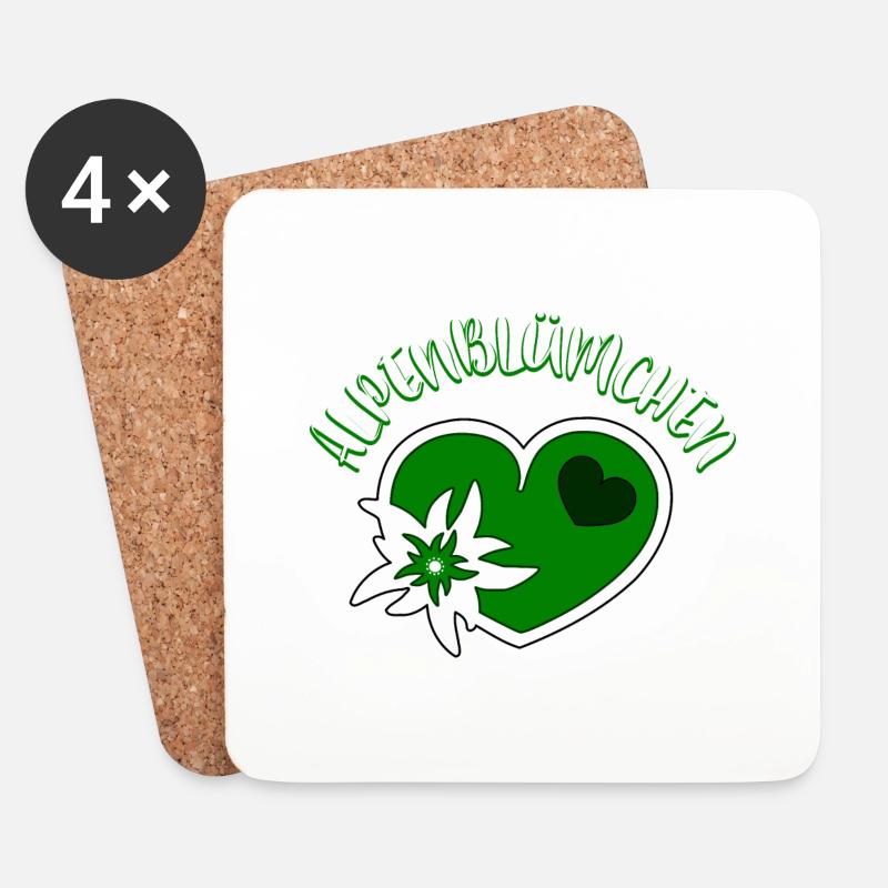 Edelweiss Herz Trachten Dirndl Alpenblümchen - Untersetzer (4er-Set) - Weiß