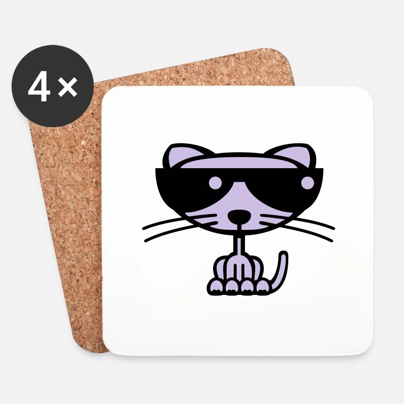 Cool Cat (color) - Coasters (set of 4) - white
