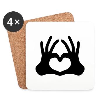 outlined 2 haende paar hand sign half heart - Coasters (set of 4) - white - Front