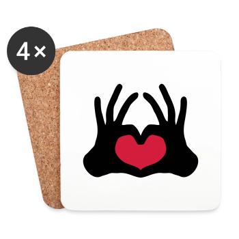 form outlined 2 hands pair of team hand signs half - Coasters (set of 4) - white - Front