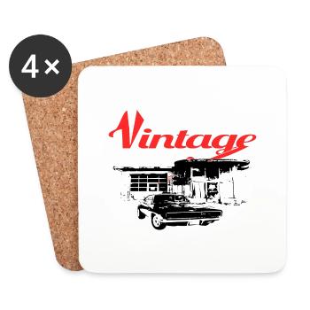 Muscle-Car an Tankstelle - Untersetzer (4er-Set) - Weiß - Vorne