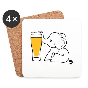 elefant bier saugen alkohol trinken durst betrunke - Untersetzer (4er-Set) - Weiß - Vorne