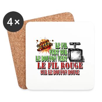 le fil vert sur le bouton vert - Dessous de verre (lot de 4) - blanc - Devant