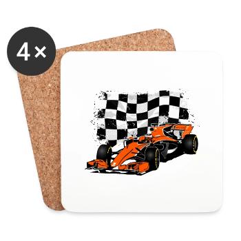 Racecar - Rennauto - Racing Flag - Untersetzer (4er-Set) - Weiß - Vorne