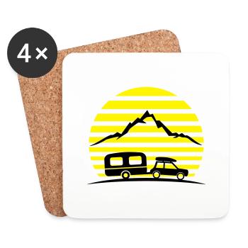 Reise - Auto und Wohnwagen - Untersetzer (4er-Set) - Weiß - Vorne