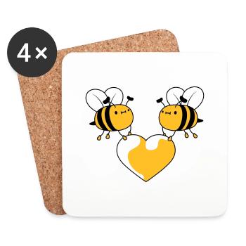 2 verliebte Bienen - Untersetzer (4er-Set) - Weiß - Vorne