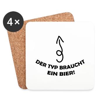 der_typ_braucht_ein_bier_001 - Untersetzer (4er-Set) - Weiß - Vorne