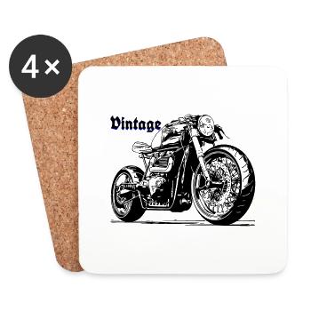 Motorbike Moto Vintage Black Voiture ancienne Bleu - Coasters (set of 4) - white - Front