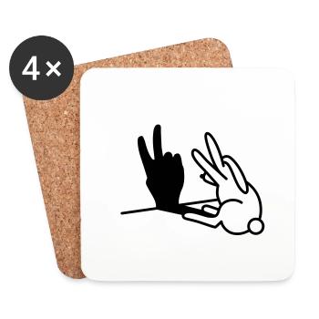 Rabbit Shadow Hand Two 2 Years Birthday V - Coasters (set of 4) - white - Front