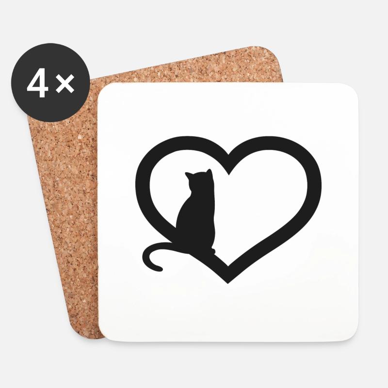Cat silhouette with a heart - Coasters (set of 4) - white