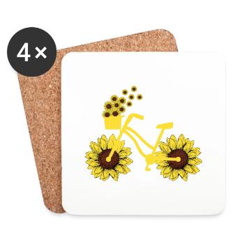 Vélo tournesol vélo cyclisme hippie vacances d’été - Dessous de verre (lot de 4) - blanc - Devant