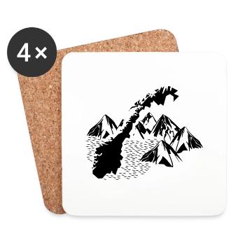 Norvège Carte montagne mer fjord errance Norway - Dessous de verre (lot de 4) - blanc - Devant