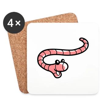 Fröhlicher kleiner Wurm - Untersetzer (4er-Set) - Weiß - Vorne
